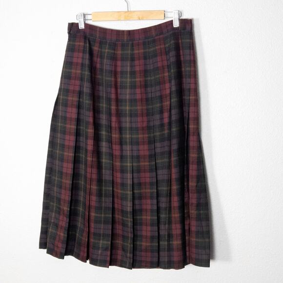 L.L. Bean Women’s Skirt Vintage Clueless Academia Plaid Wool Pleated Made USA M - Picture 2 of 10